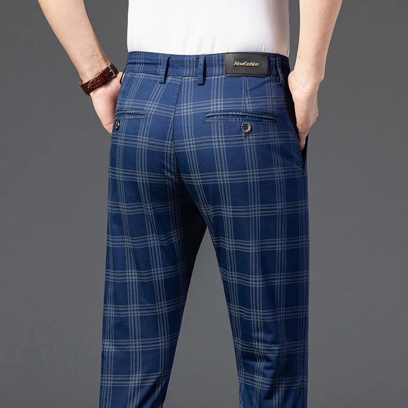 Men's Slim Cotton Plaid Pants | Casual Business Comfort Trousers