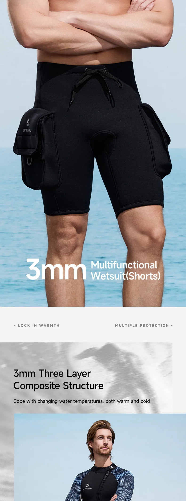 Men's 3mm Neoprene Wetsuit Shorts for Water Sports & Diving