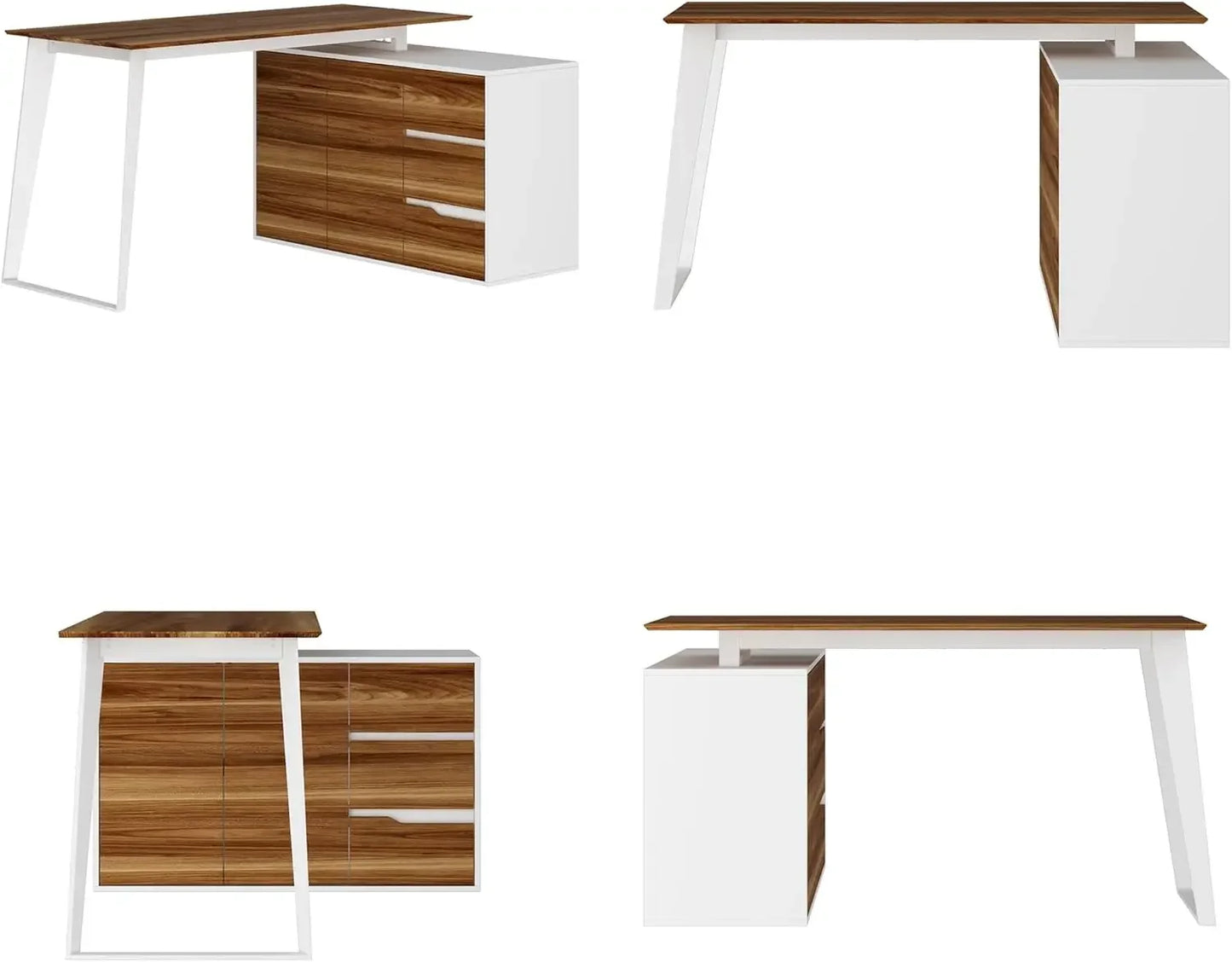 L-Shaped Home Office Computer Desk with Drawers & Shelves