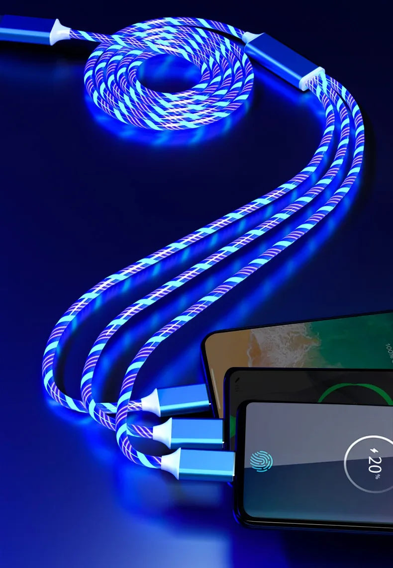 3 IN 1 Glowing LED Light Phone Charger | Luminous USB Type C Cable