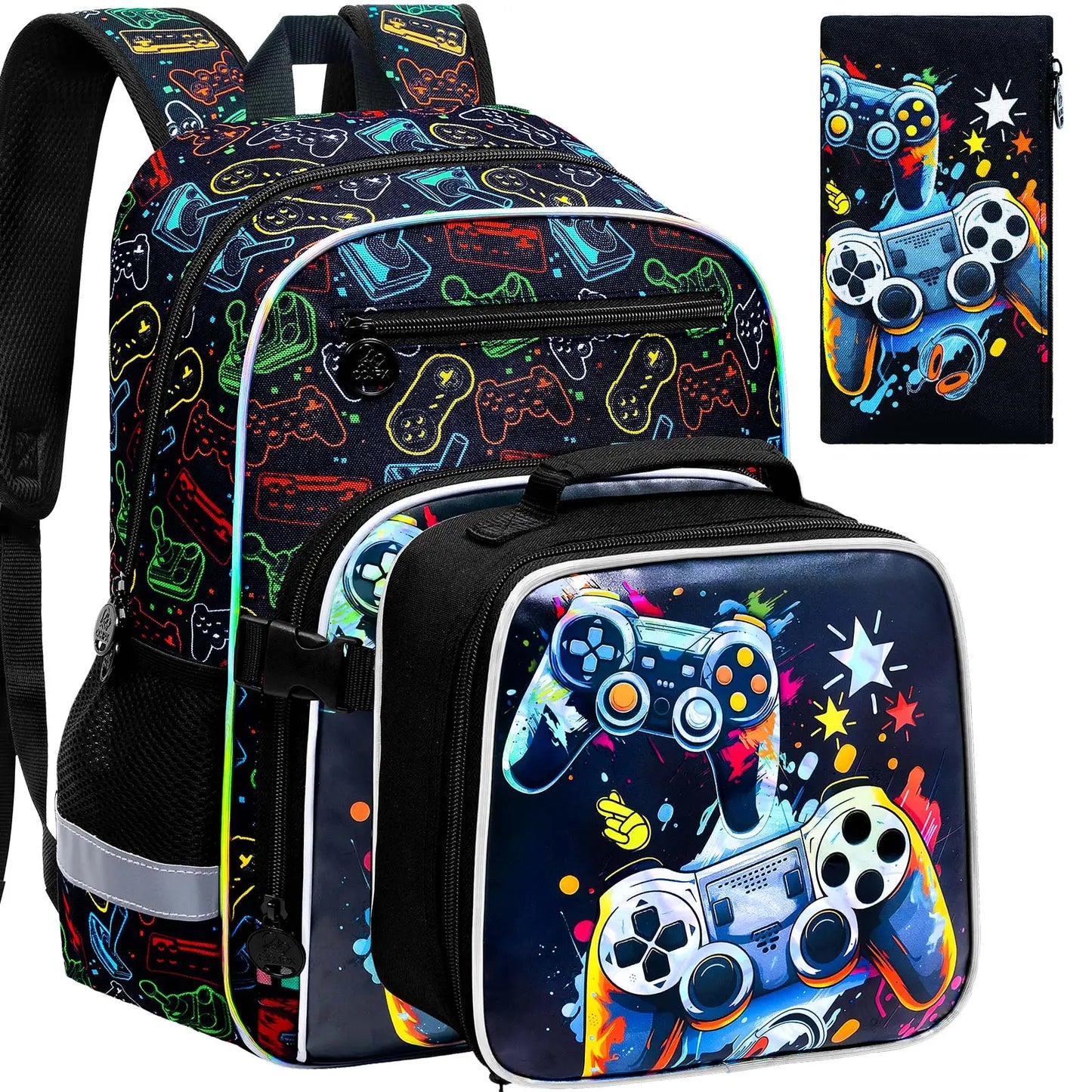 3pcs Boys Camo Shark Mouth School Backpack Set | Versatile Kids Gear