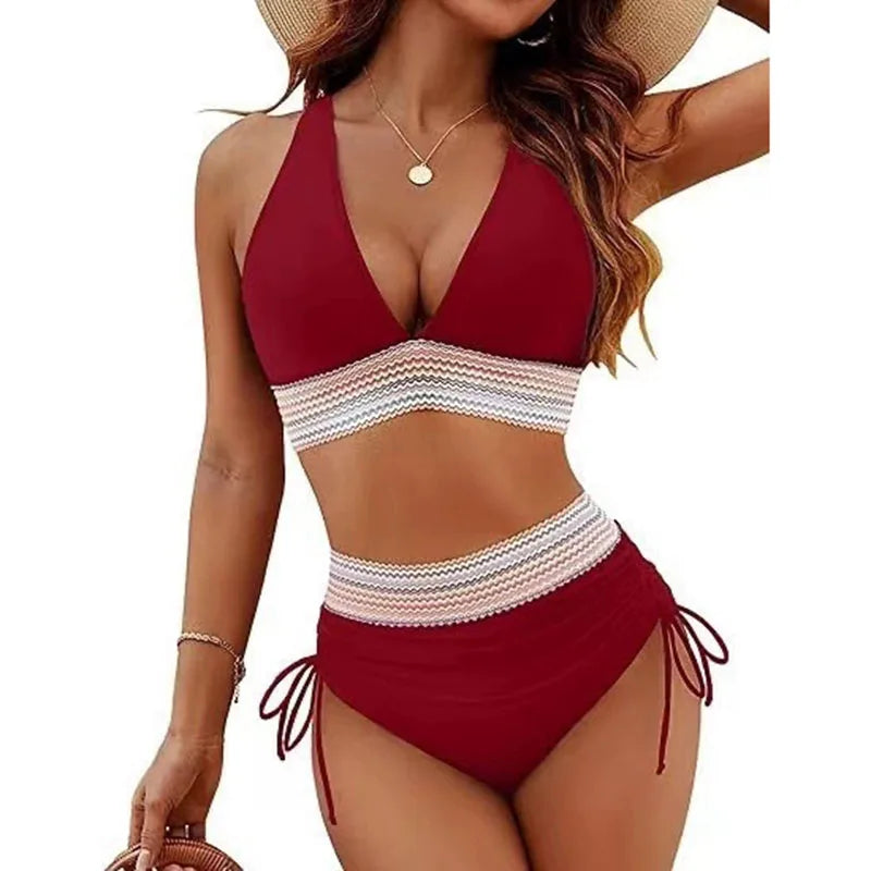 Sexy Deep V-Neck Bikini Swimsuit Set for Women | High Waist Swimwear