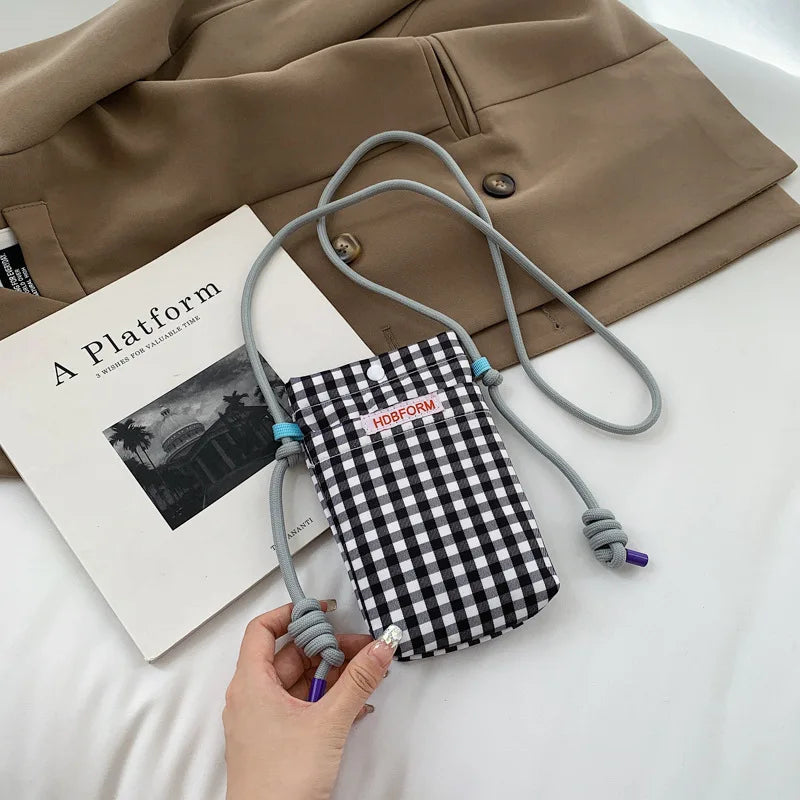 Trendy Small Checkered Mobile Phone Crossbody Bag | Fashionable Mini Shoulder Bag