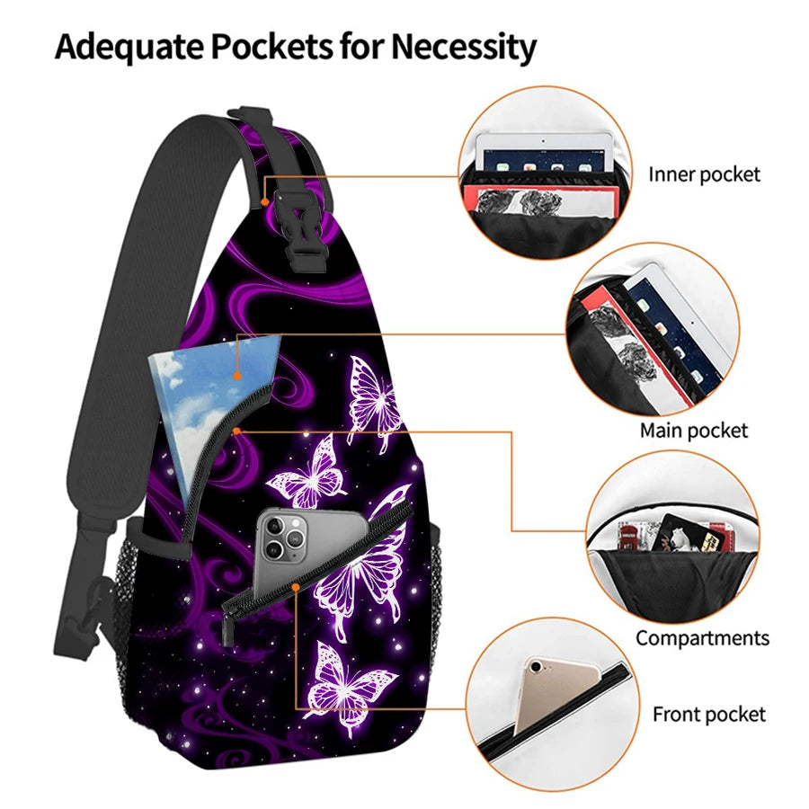 Purple Butterfly Small Chest Bag | Fashionable Outdoor Accessory