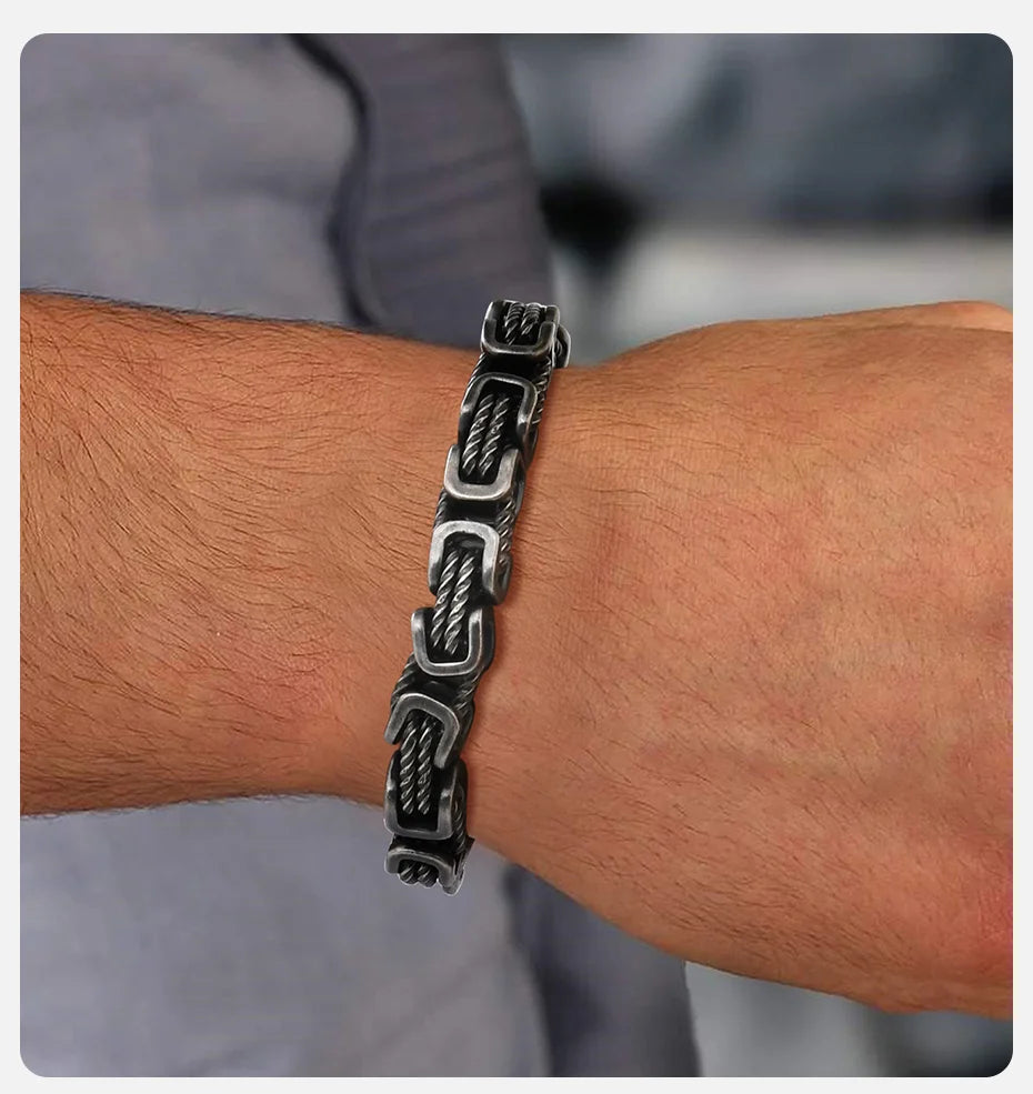 Stainless Steel Byzantine Bracelet | Vintage Style Chain Wristband