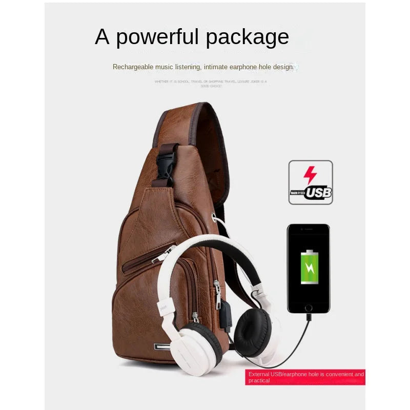 Men's Chest Bag with Headphone Hole | Versatile USB Shoulder Pack
