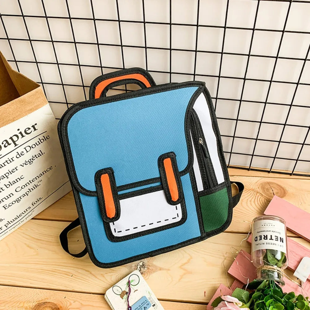 Trendy 2D Comic Print Student Schoolbag | Adjustable Large Capacity Backpack