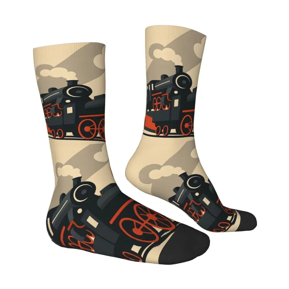 Trendy Steam Train Crew Socks | Stylish All Seasons Long Stockings