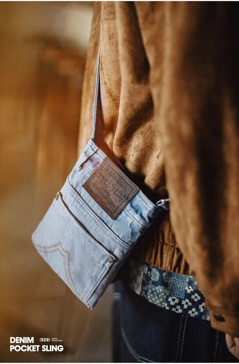 Vintage Washed Blue Denim Crossbody Bag | Unisex Canvas Tote