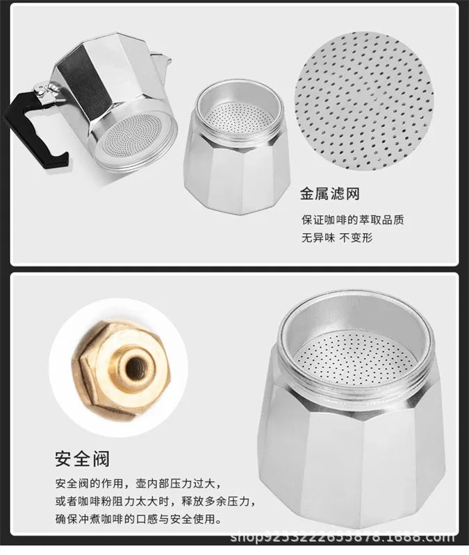 Italian Outdoor Aluminum Mocha Coffee Pot | Portable & Stylish