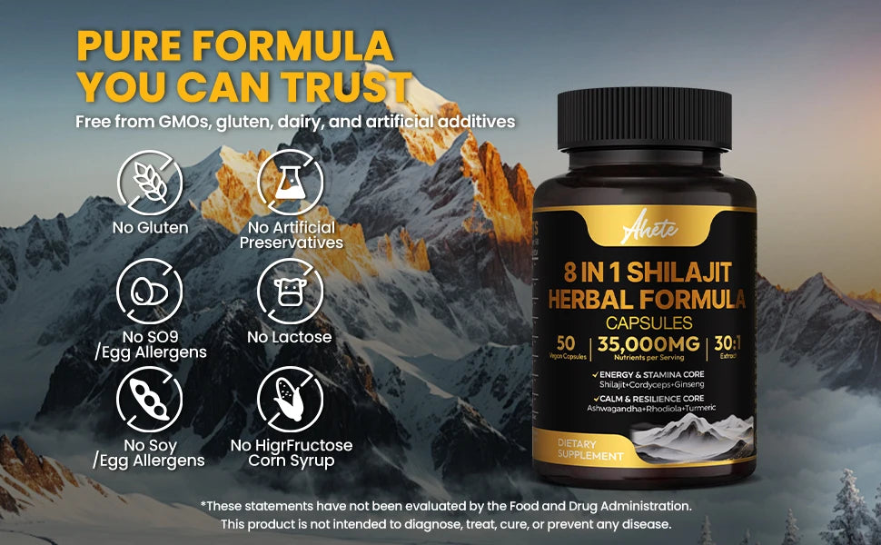 8-in-1 Himalayan Shilajit Capsules for Stress Relief & Vitality