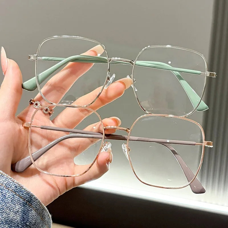 Stylish Square Anti-Blue Light Glasses with Retro Metal Frame