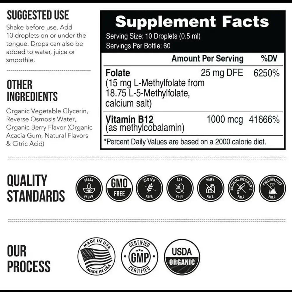 L-Methylfolate Vitamin Drops with B12 and Folic Acid
