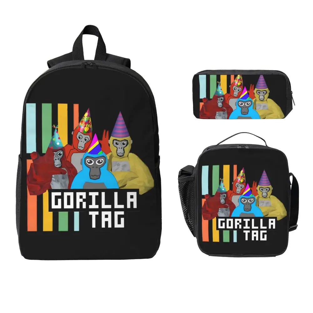 Stylish Black and White Gorilla Backpack Set for Teens | Versatile Bags