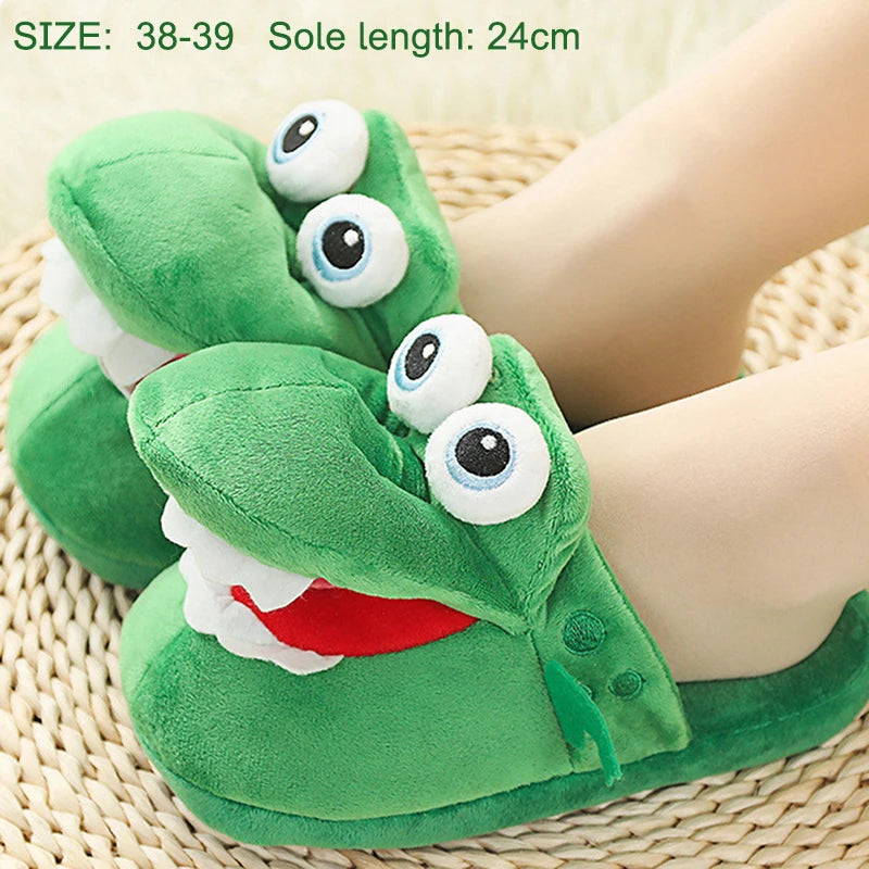Cute Moving Mouth Crocodile Plush Slippers | Funny Warm Indoor Shoes