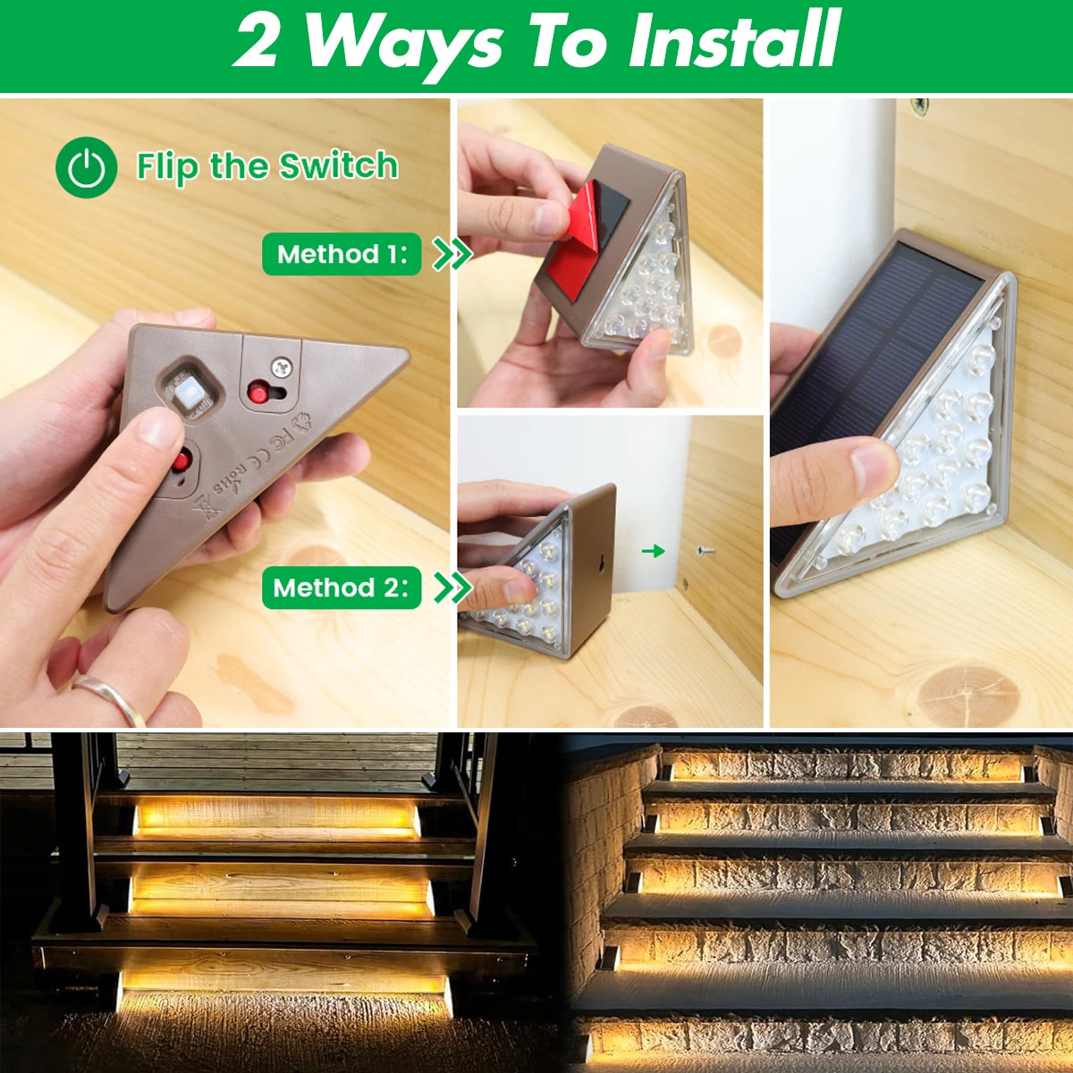Luces solares para escalones de exterior | Solución de iluminación automática impermeable