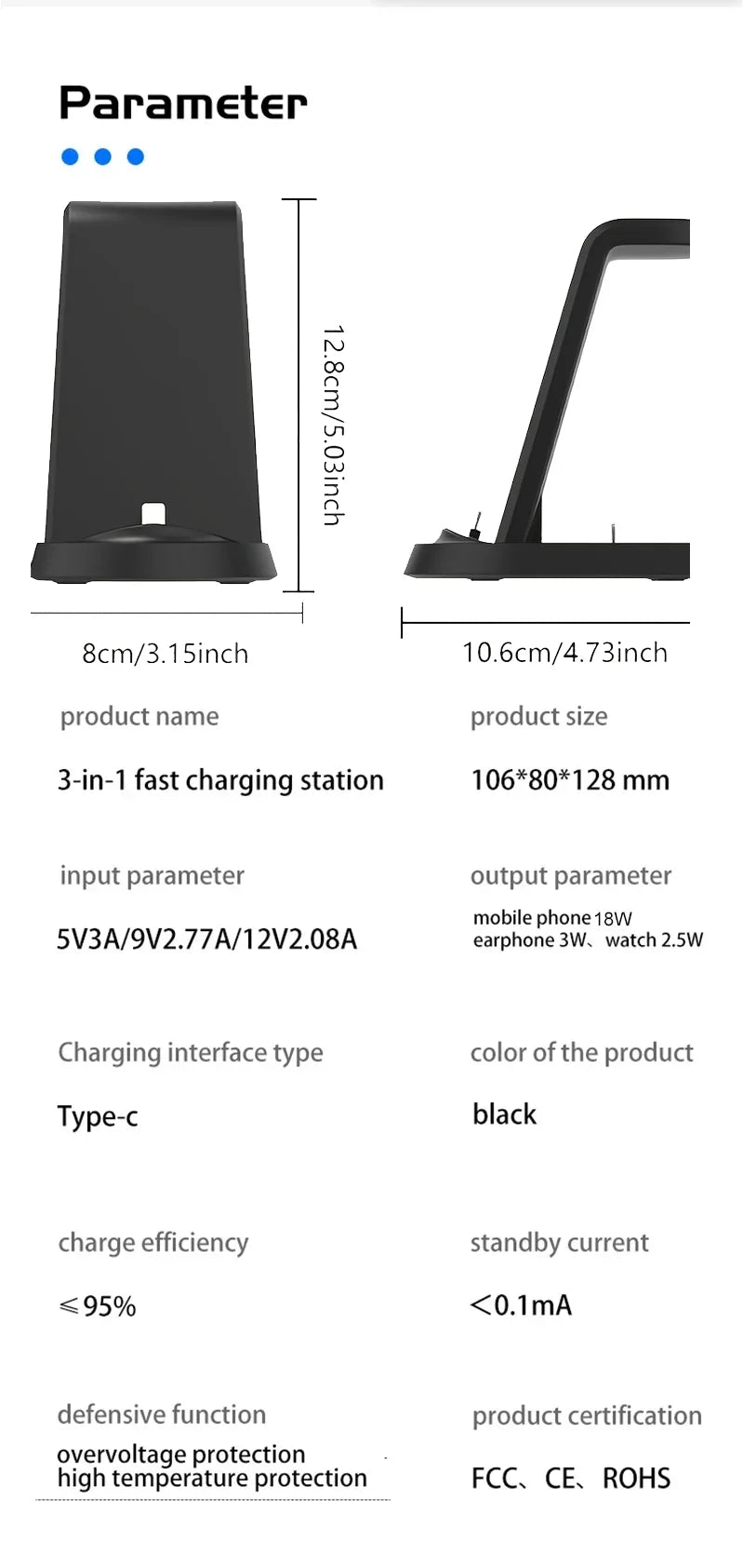 18W 3-in-1 Wireless Charging Station for iPhone, Watch & AirPods