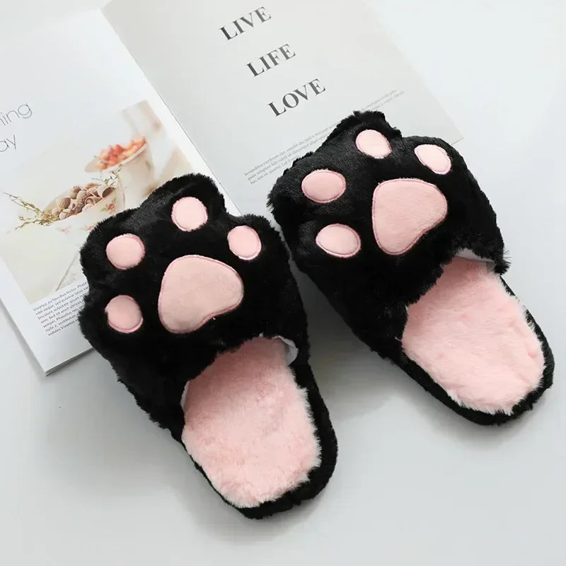 Kawaii Cat Paw Slippers | Fluffy Winter Indoor Footwear