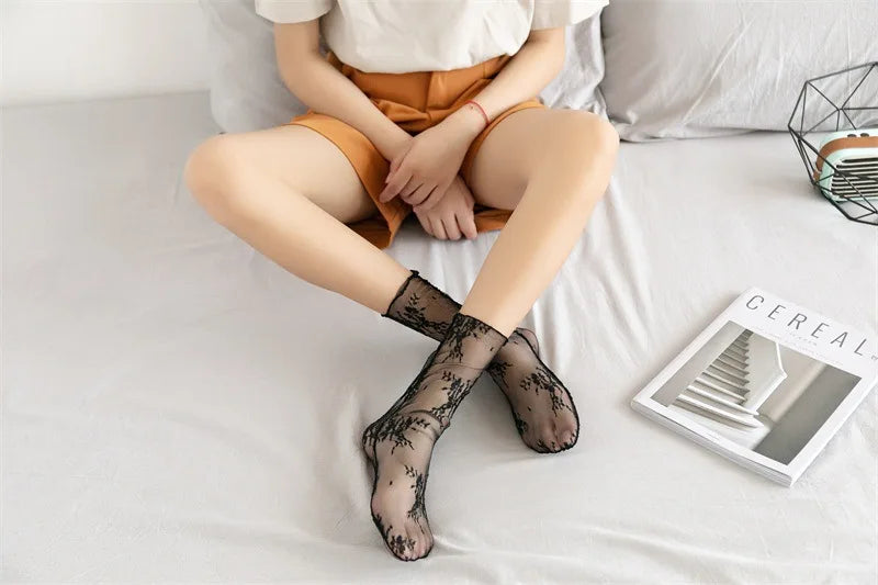 Breathable Lace Mesh Black Socks for Women | Ultra-thin Fashion