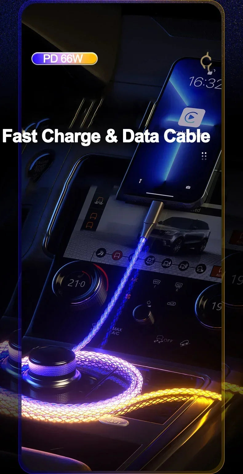 1m 6A Glowing USB Type C Charging Cable | Fast Charge Mobile Cord