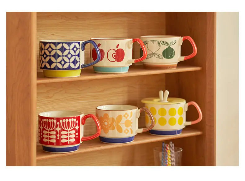 300ml Japanese Flower Ceramic Mug Set | Retro Drinkware for All Occasions