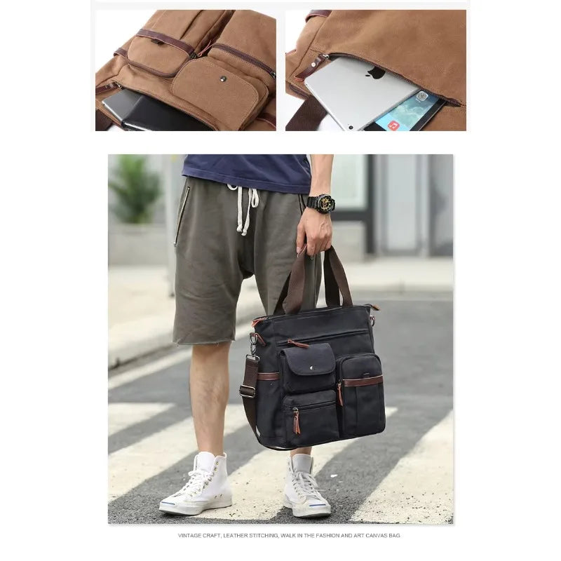Men's Vintage Canvas Shoulder Bag | Large Capacity Briefcase