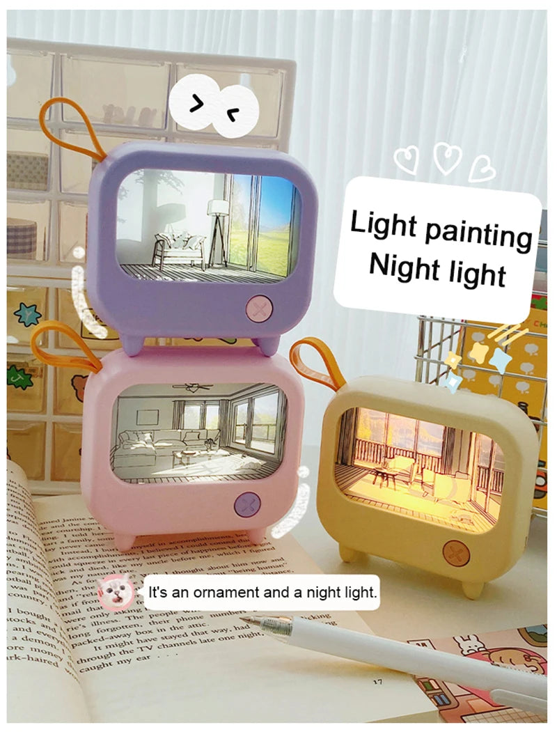 Cute TV Painting Night Light | Rechargeable LED Table Lamp for Kids