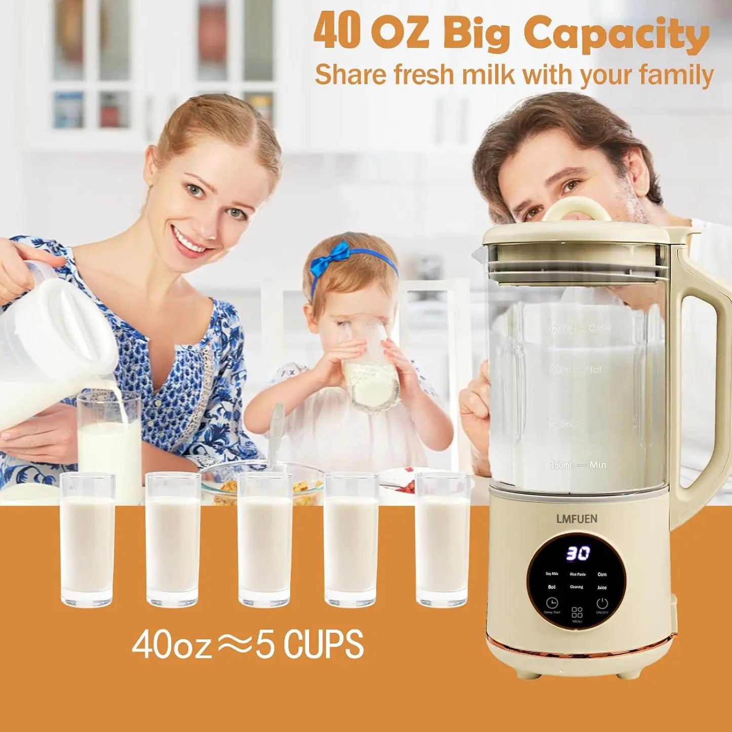 Automatic Nut Milk Maker | 40oz Cold & 27oz Hot Blender