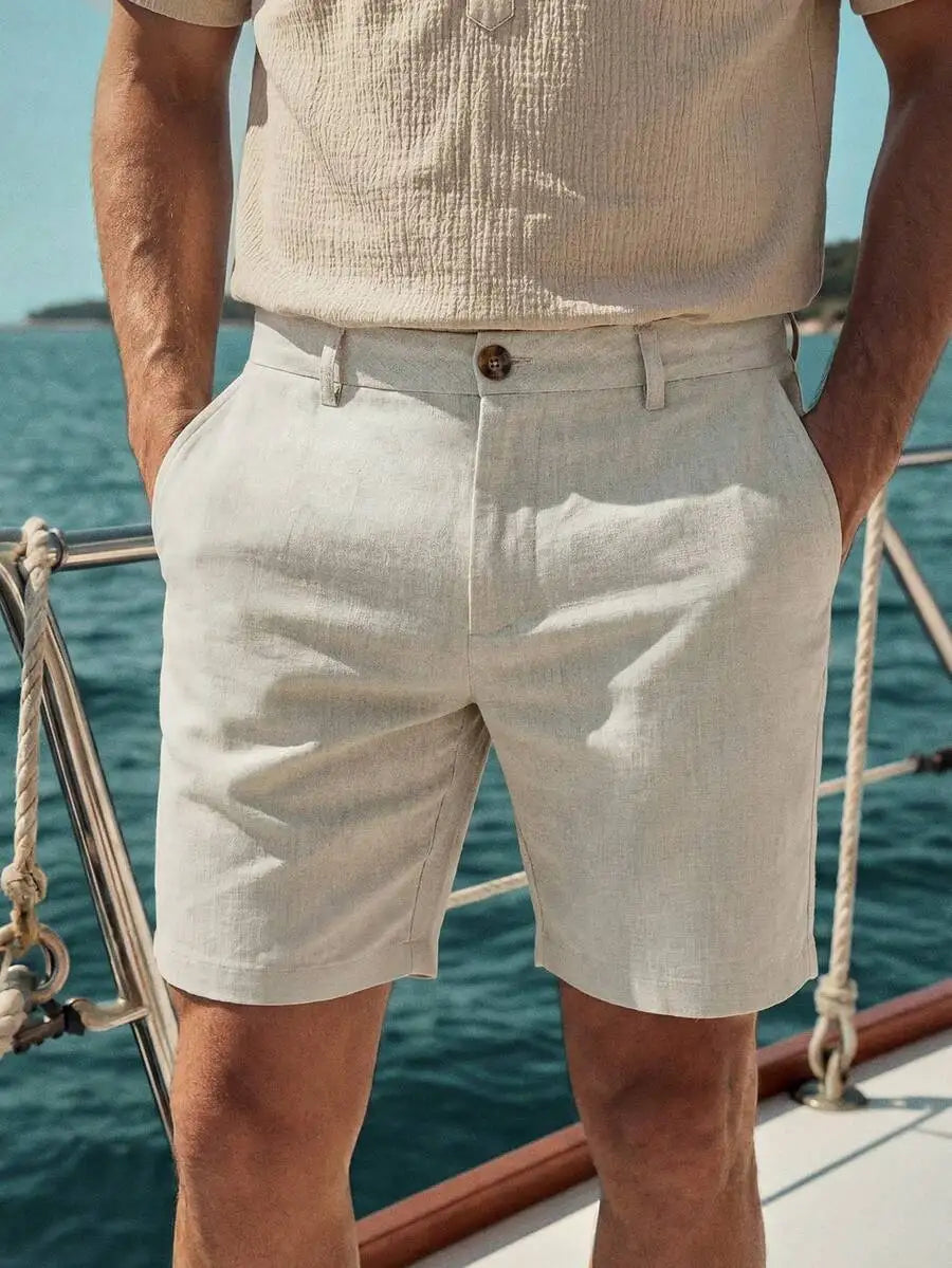 Men's Gray Woven Casual Shorts | Button Fly Knee Length Style