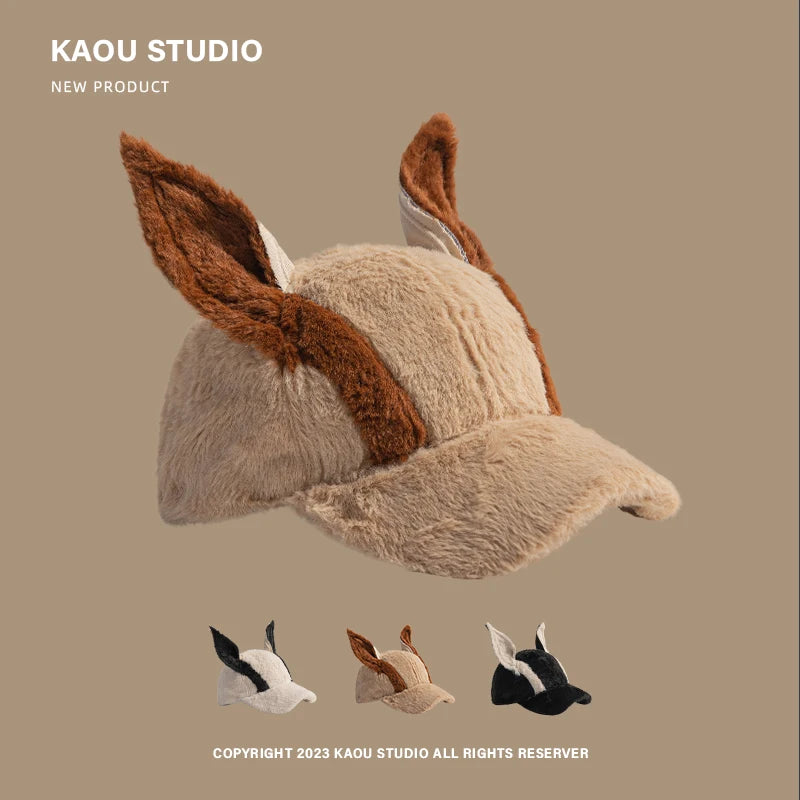 Funny Dog Ears Plush Baseball Cap | Warm Hip Hop Hat for All