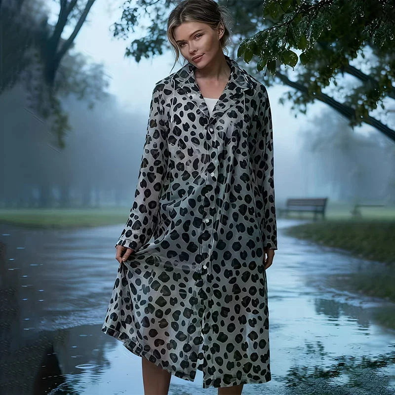Lightweight Leopard Print Rain Poncho | Windproof & Packable