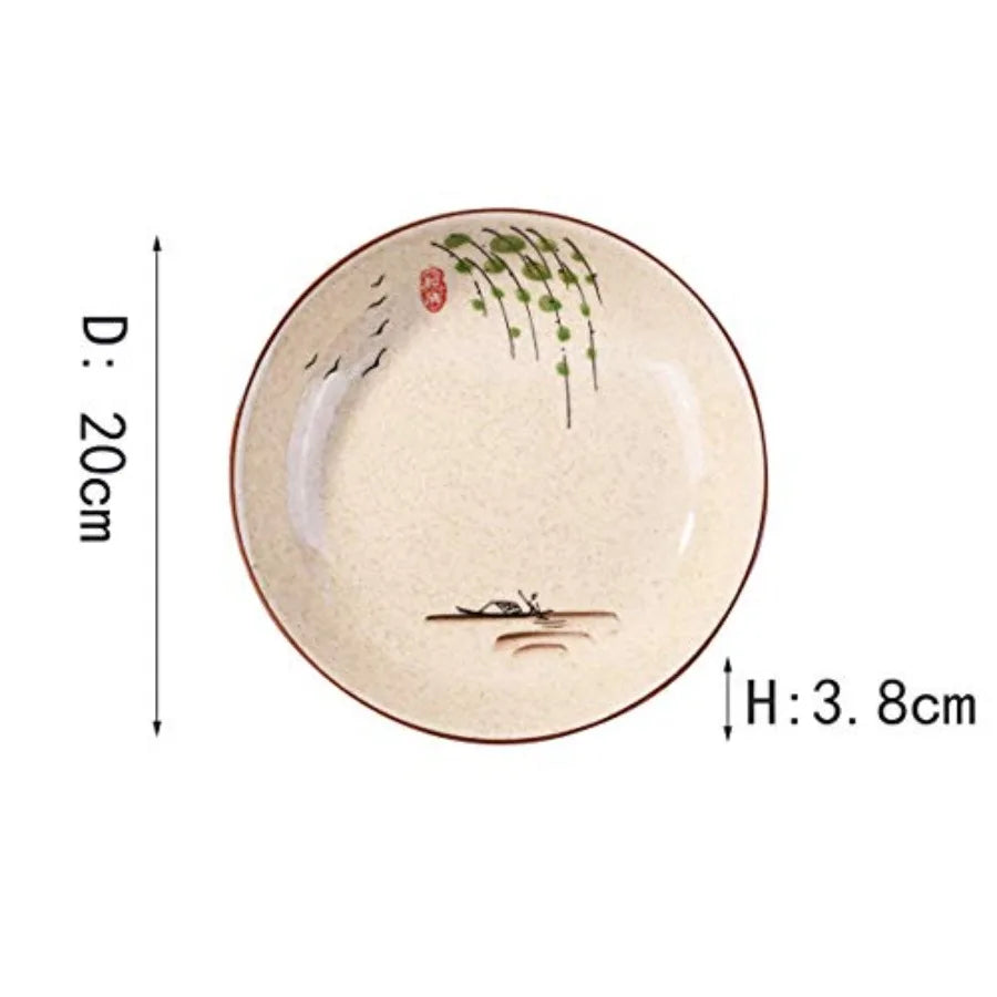 Japanese 8 Inch Retro Dinner Plate Set | Elegant Ceramic Dishes