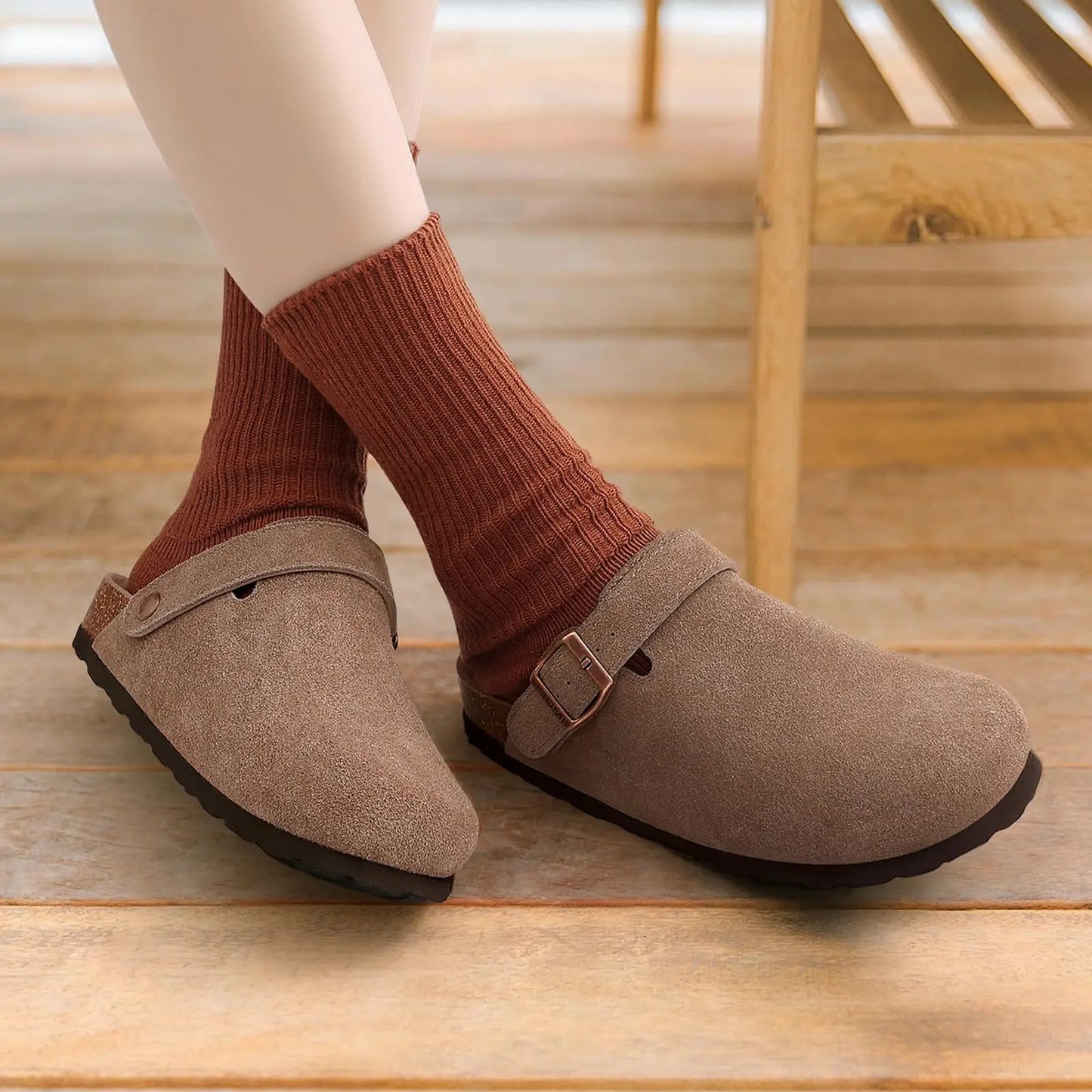 Women's Genuine Leather Clogs with Cork Footbed | Slip-On Comfort Slippers