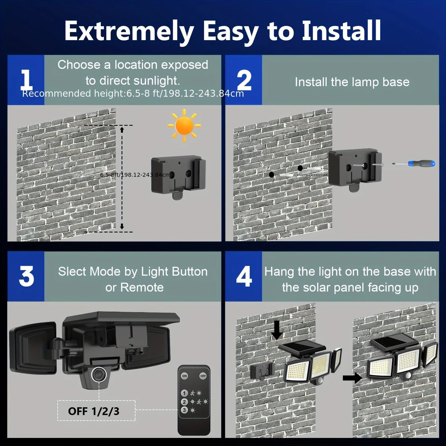 3-Head Solar Outdoor Light with Motion Sensor & Remote Control