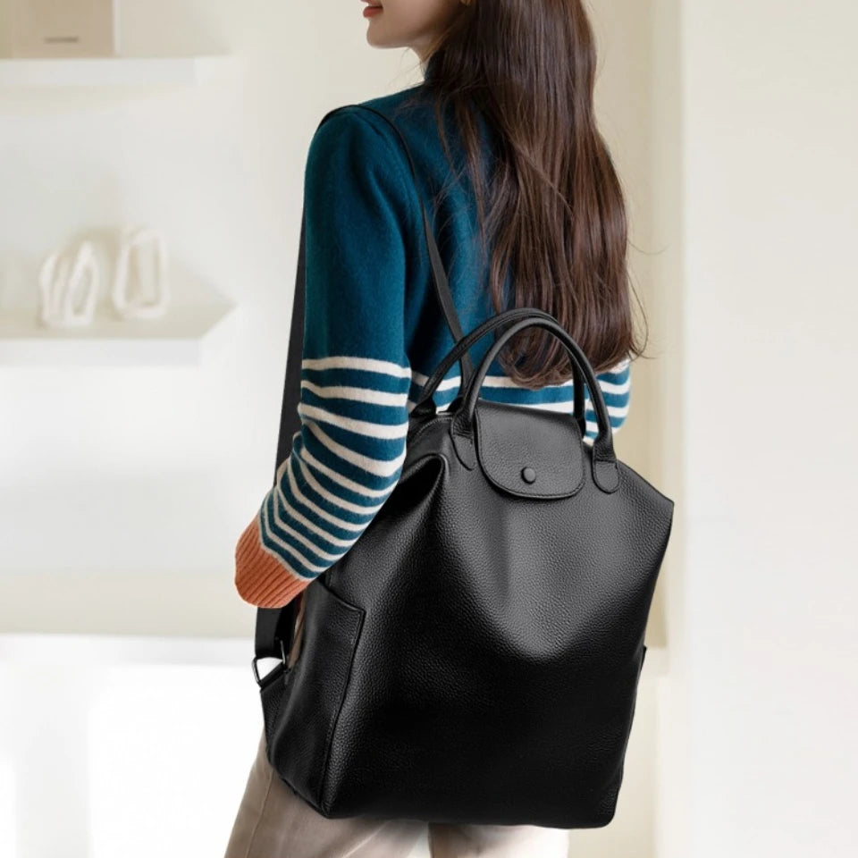 Genuine Cowhide Leather Women's Backpack | Stylish Large Capacity Bag