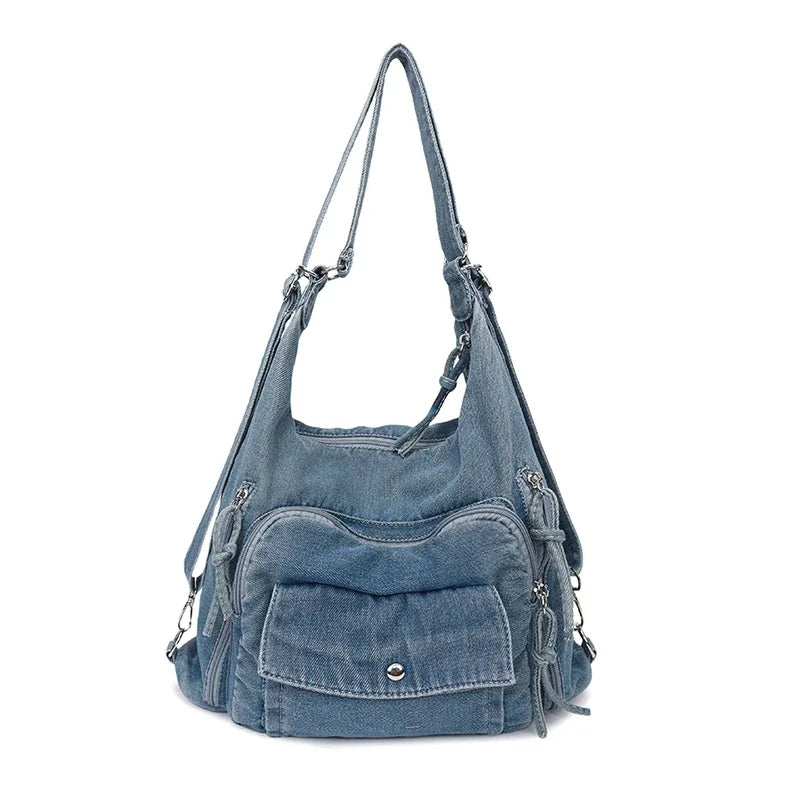 Trendy Solid Color Denim Shoulder Bag | Versatile Women's Crossbody