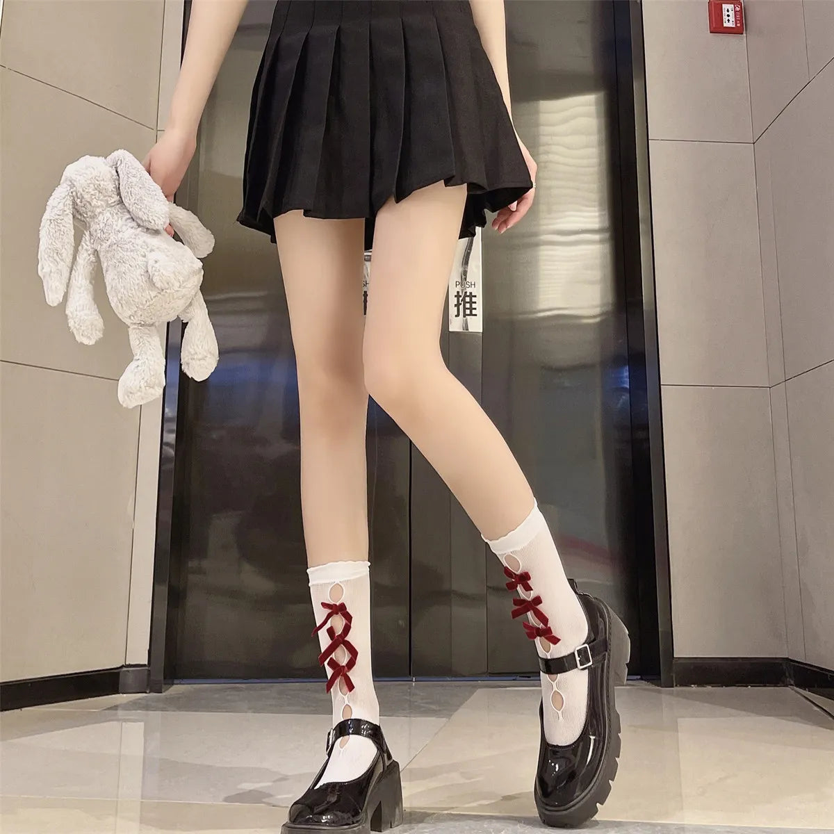 Kawaii Hollow Out Mesh Fishnet Socks | Cute Bow Long Stockings