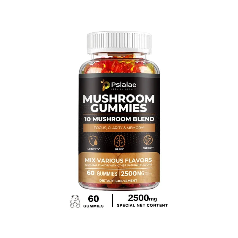 10-Strain Mushroom Gummies for Energy, Focus, and Stress Relief
