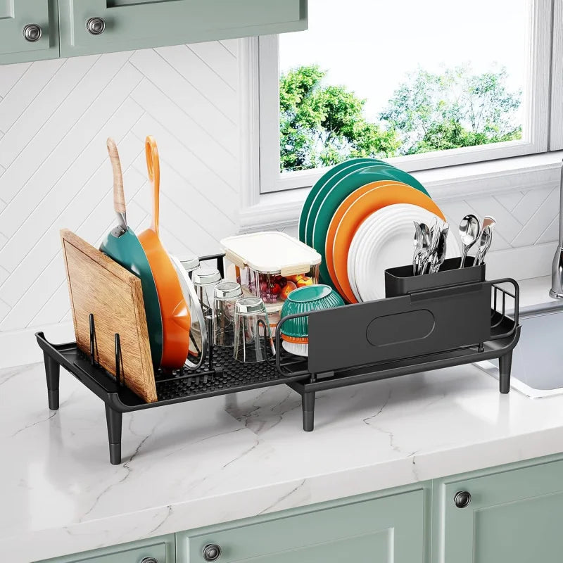 Expandable Dish Rack with Multifunctional Drainboard for Kitchen