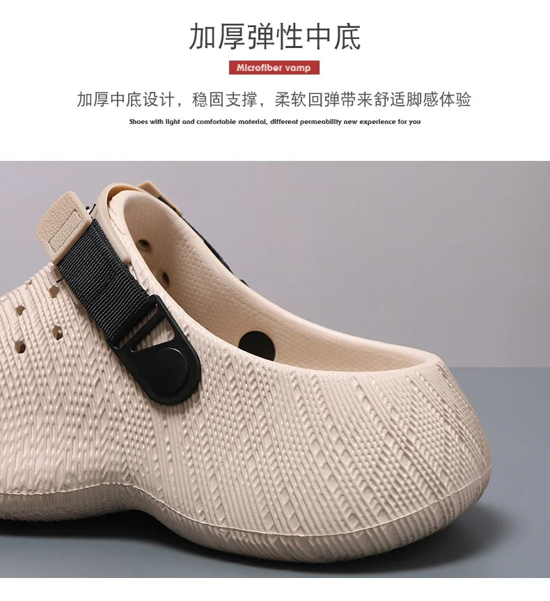 Men Thick Sole Clogs Breathable Hollow Out Non-slip Garden Shoes Outdoor Beach Slippers Slip On Platform Sandal Summer Walking