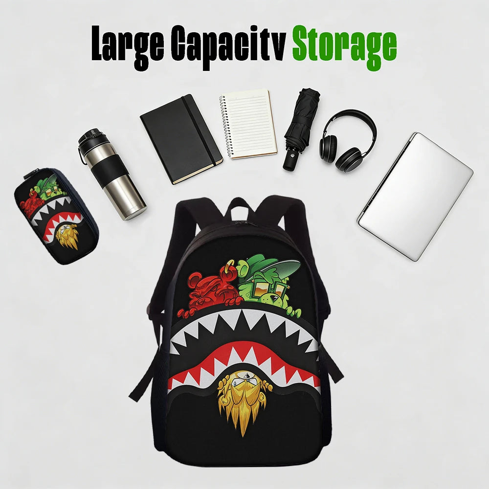 Trendy Shark Graphic Backpack Set | Perfect for School Adventures