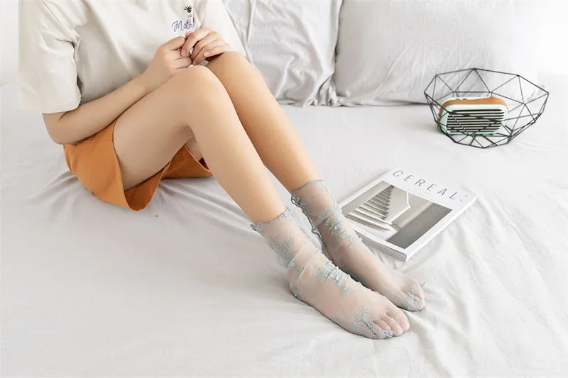 Breathable Lace Mesh Black Socks for Women | Ultra-thin Fashion