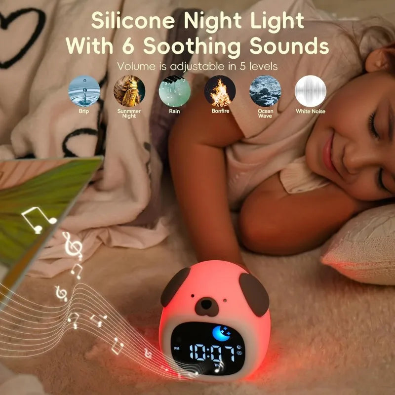 Cute Puppy-Shaped Kids Alarm Clock | Toddler Sleep Training Light