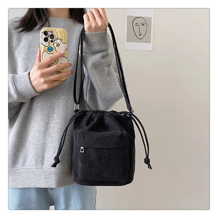 Women's Korean Style Drawstring Bucket Bag | Casual Crossbody