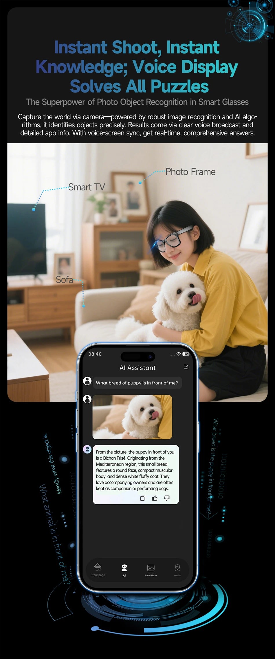 AI Smart Glasses with 8MP Camera & Bluetooth Features