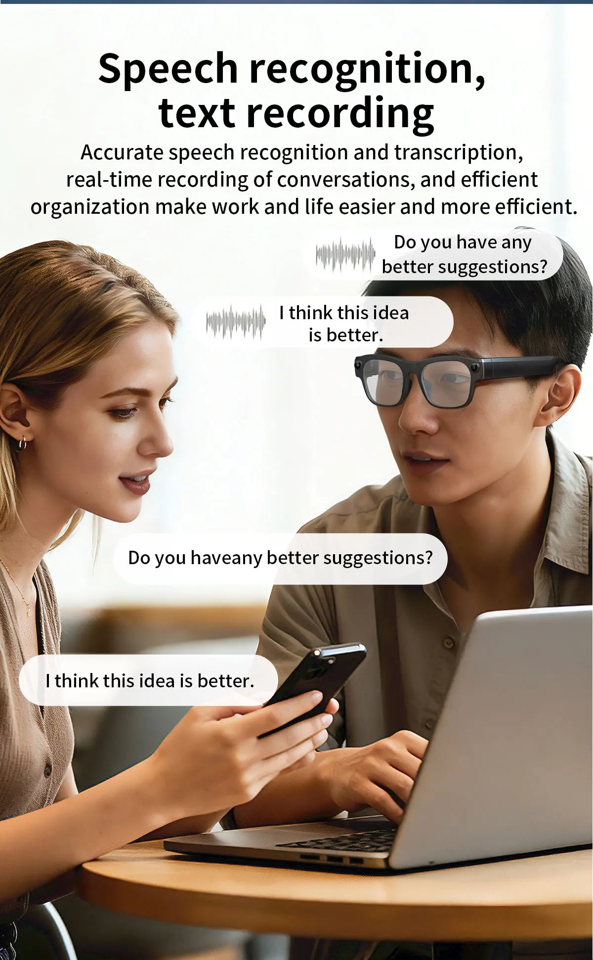 AI Smart Glasses with 8MP Camera & Multi-Language Translation