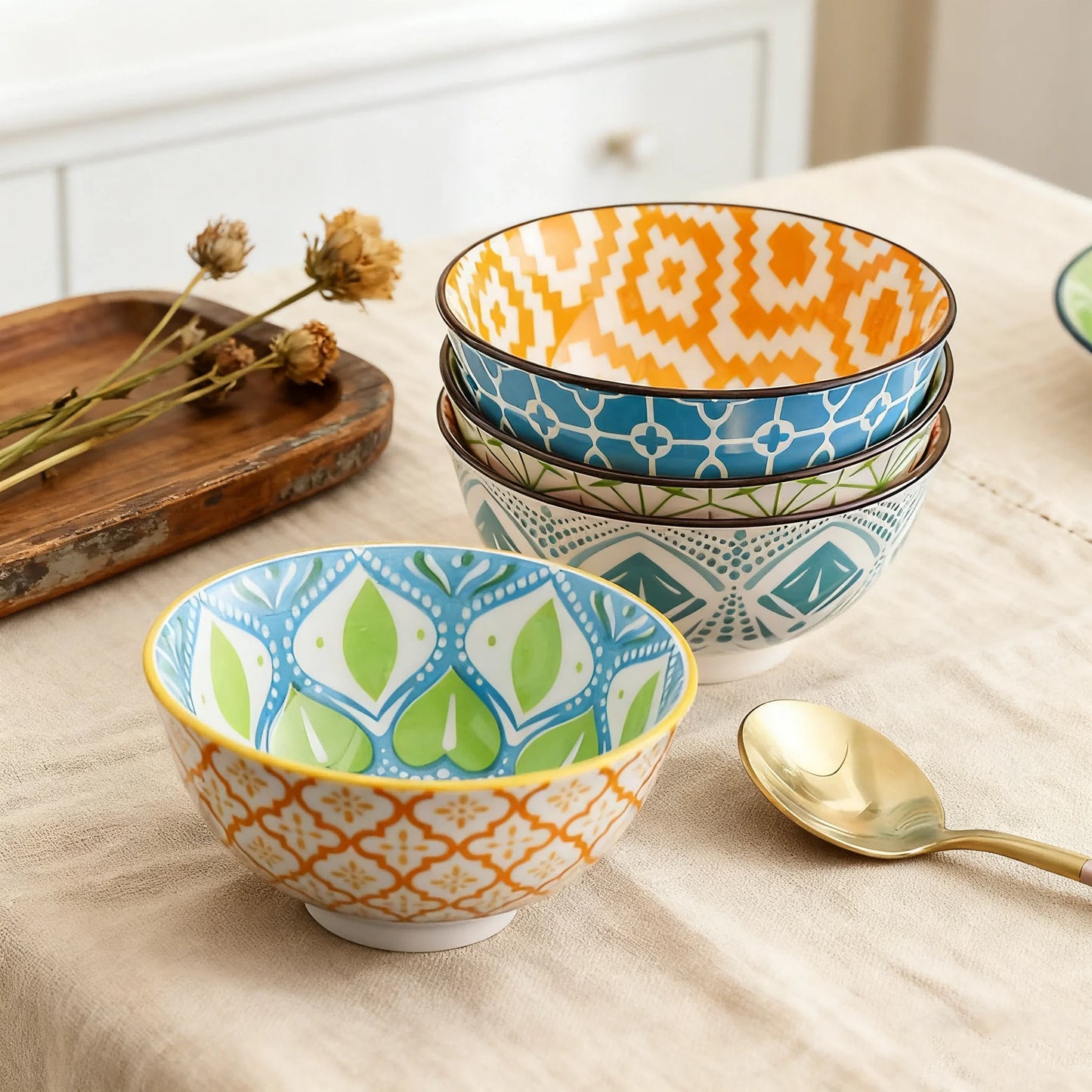 4-Piece Bohemian Ceramic Bowl Set for Every Occasion