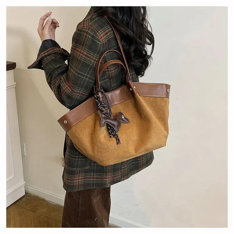 Bolso de hombro de piel suave de gamuza para mujer | Estilo casual de lujo