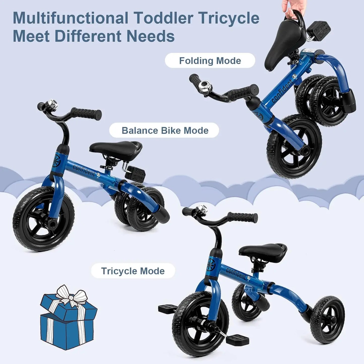 3-in-1 Folding Toddler Tricycle | Adjustable & Detachable Features