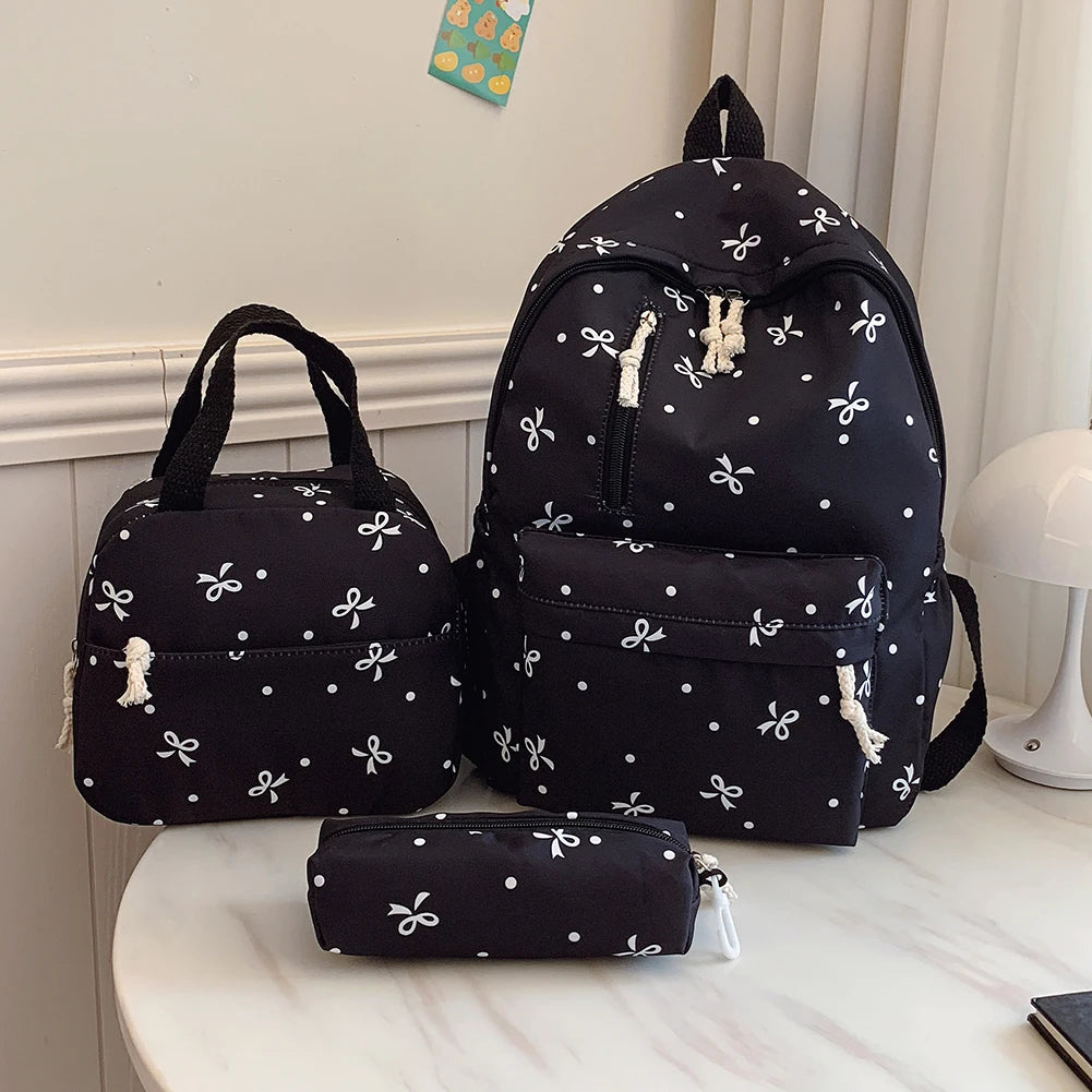Stylish Bow Print School Bag Set | Rucksack, Handbag & Pencil Case